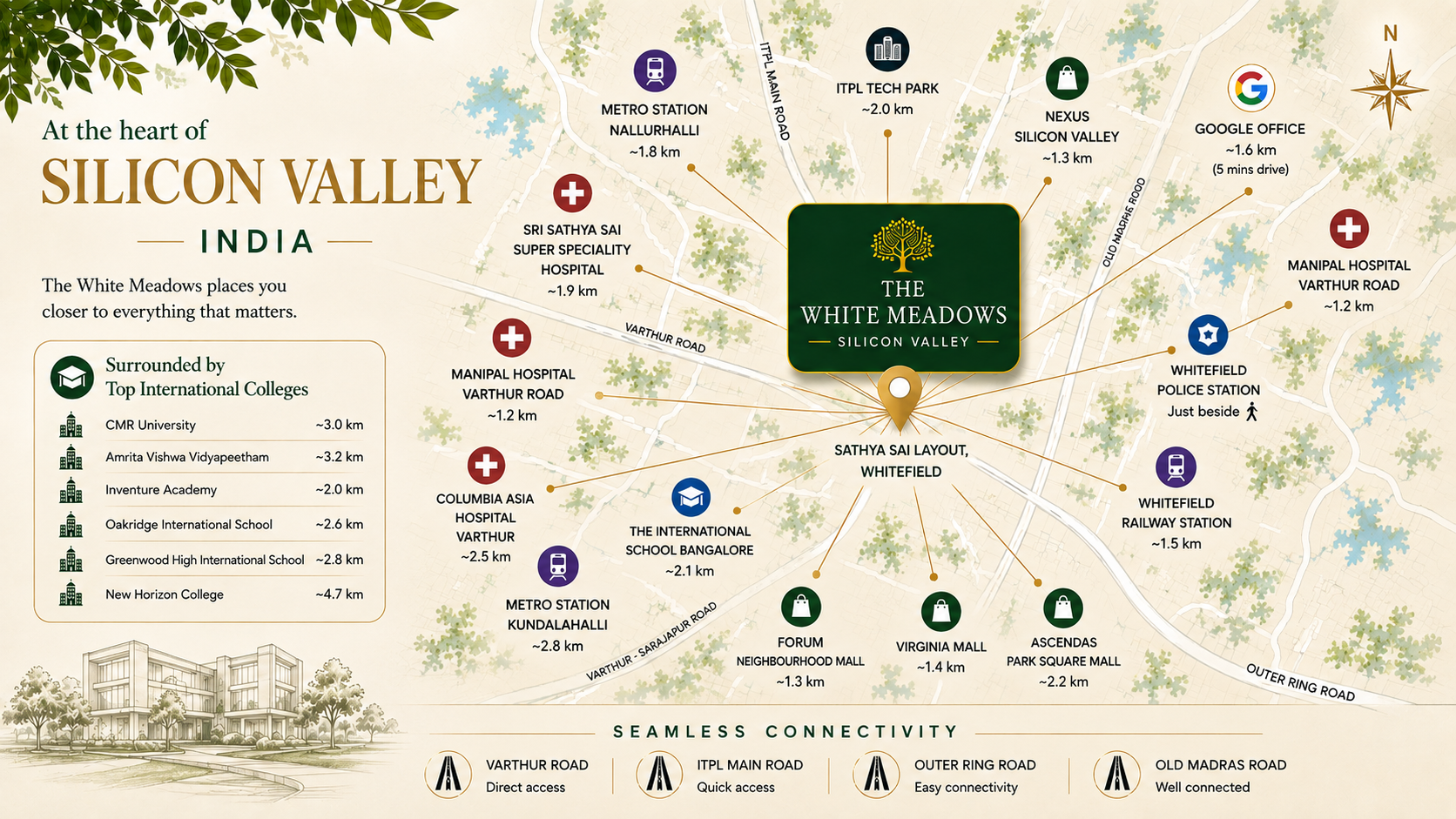 White Meadows location and connectivity map, Silicon Valley of India, Bengaluru